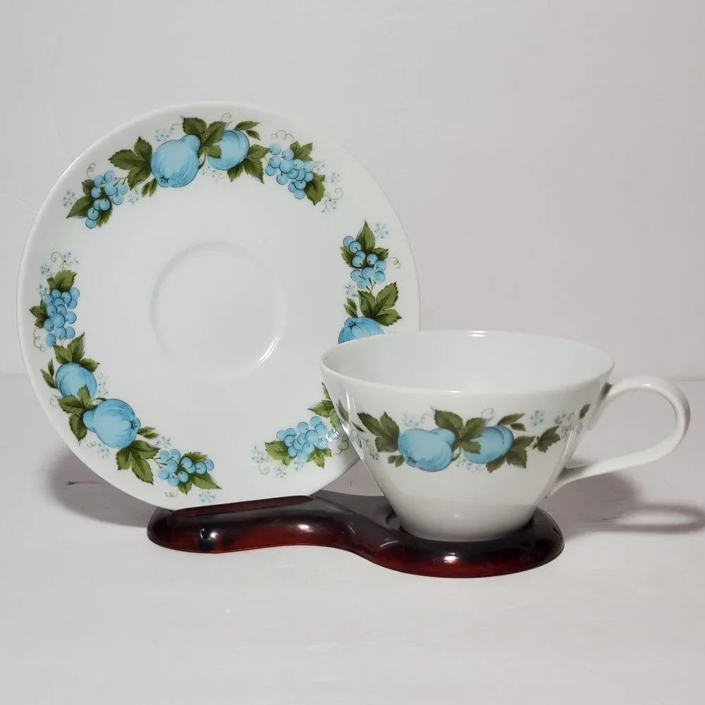 Noritake Teacup and Saucer Blue Orchard Vintage